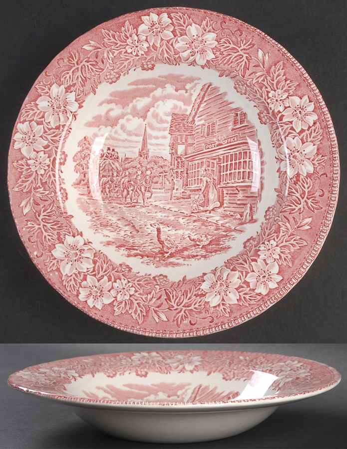 Coaching Taverns Pink Rim Soup Bowl by Royal Tudor-1