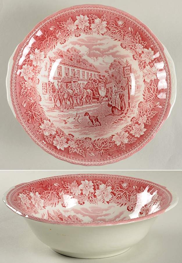 Coaching Taverns Pink 9" Round Vegetable Bowl by Royal Tudor-1