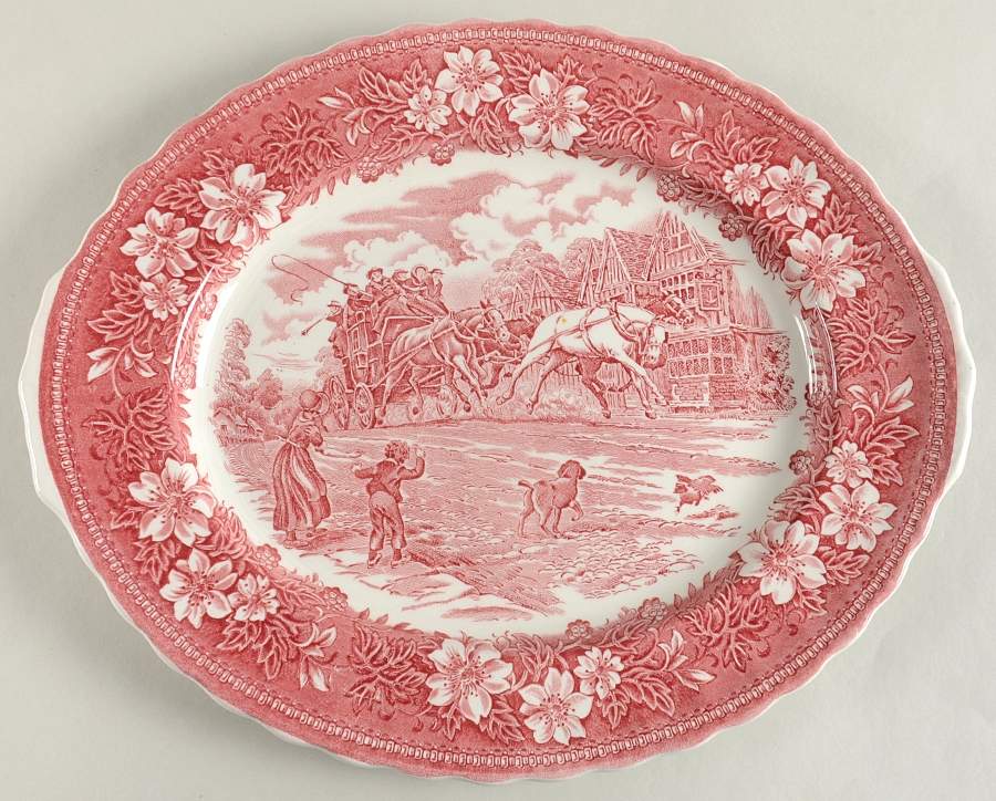 Coaching Taverns Pink 12" Oval Serving Platter by Royal Tudor-1