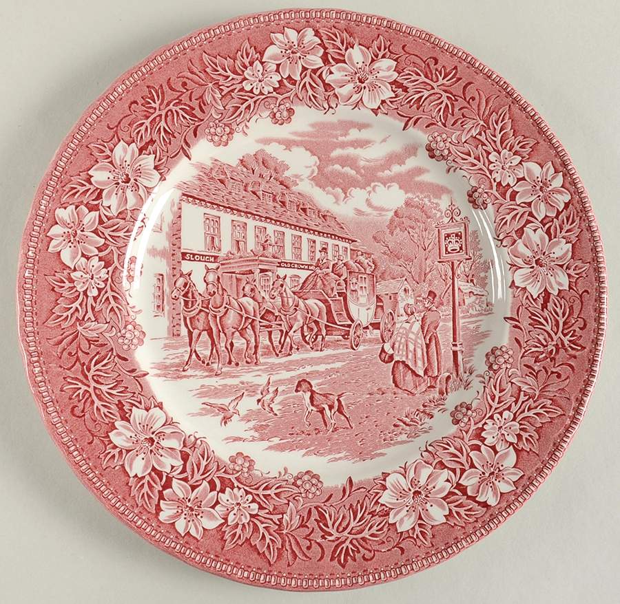 Coaching Taverns Pink Dinner Plate by Royal Tudor-1