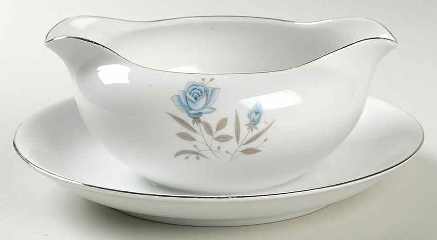 Blue Rose Gravy Boat with Attached Underplate by Royal Taunton-1