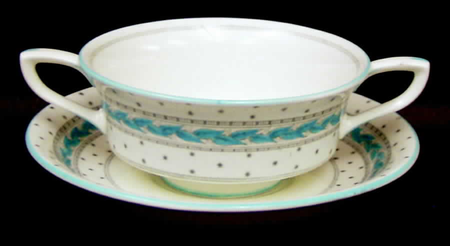 Alpine Blue Turquoise Footed Cream Soup Bowl & Saucer Set by Royal Worcester-1