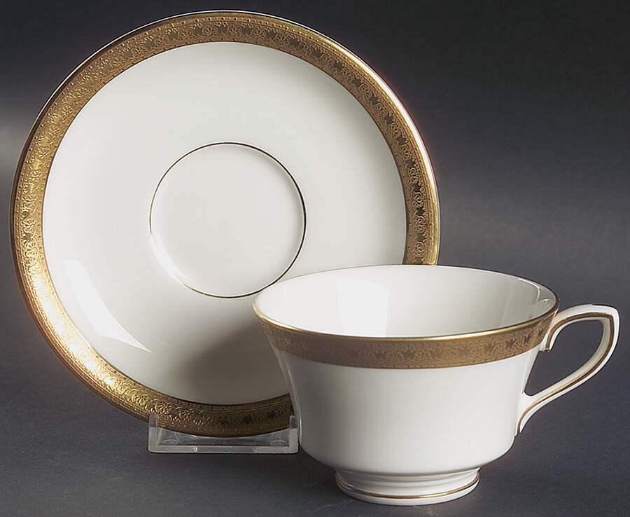Ambassador Gold (White Background) Footed Cup & Saucer Set by Royal Worcester-1