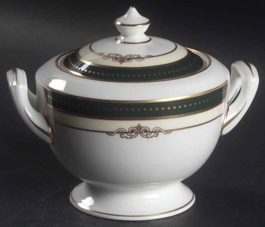 Ambassador Green Sugar Bowl & Lid by Royal Worcester-1