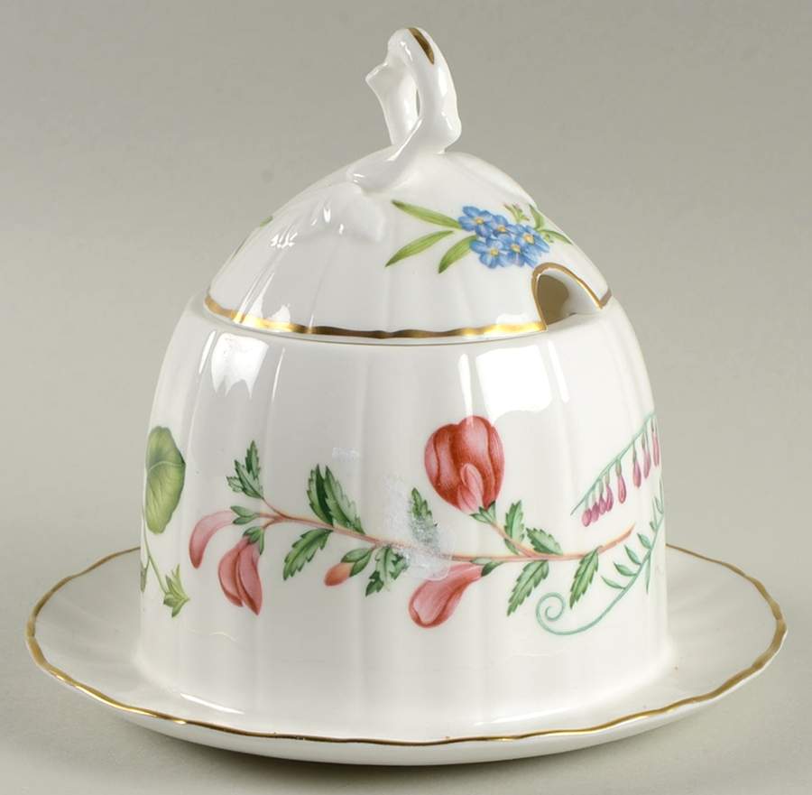 Arcadia Jam/Jelly & Lid w/Attached Underplate by Royal Worcester-1