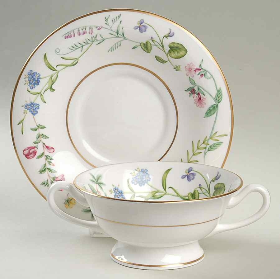 Arcadia Footed Cream Soup Bowl & Saucer Set by Royal Worcester-1
