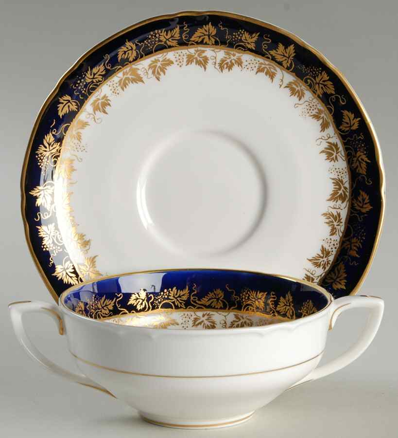 Arundel Blue (Scalloped) Flat Cream Soup Bowl & Saucer Set by Royal Worcester-1
