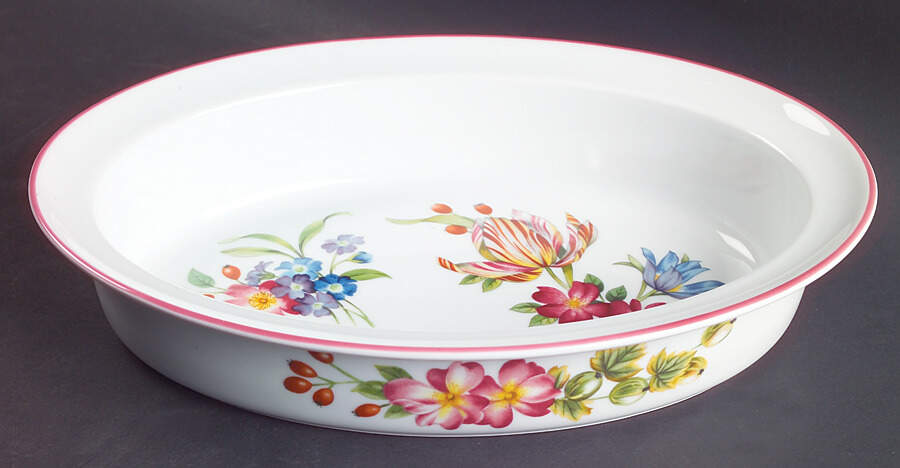 Ashford (Red Trim) 11" Oval Baker by Royal Worcester-1