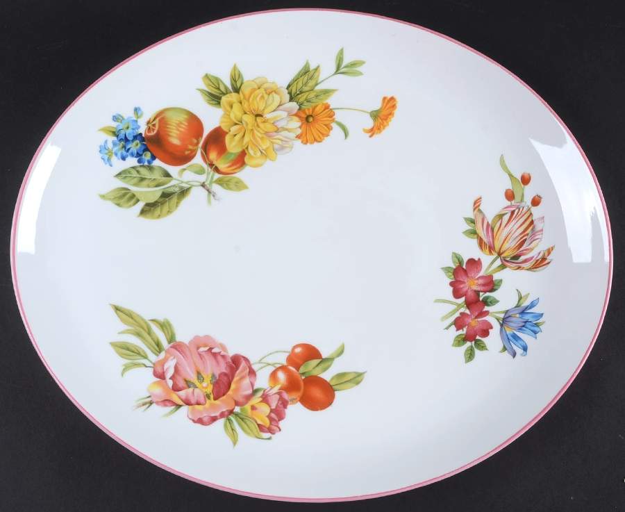 Ashford (Red Trim) 15" Oval Serving Platter by Royal Worcester-1