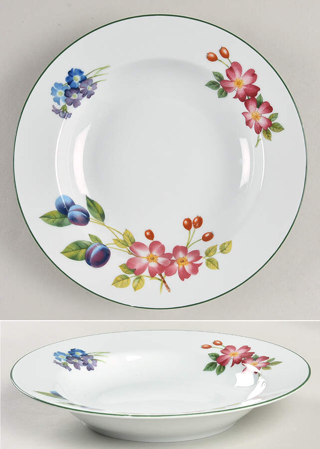 Ashford (Green Trim) Large Rim Soup Bowl by Royal Worcester-1