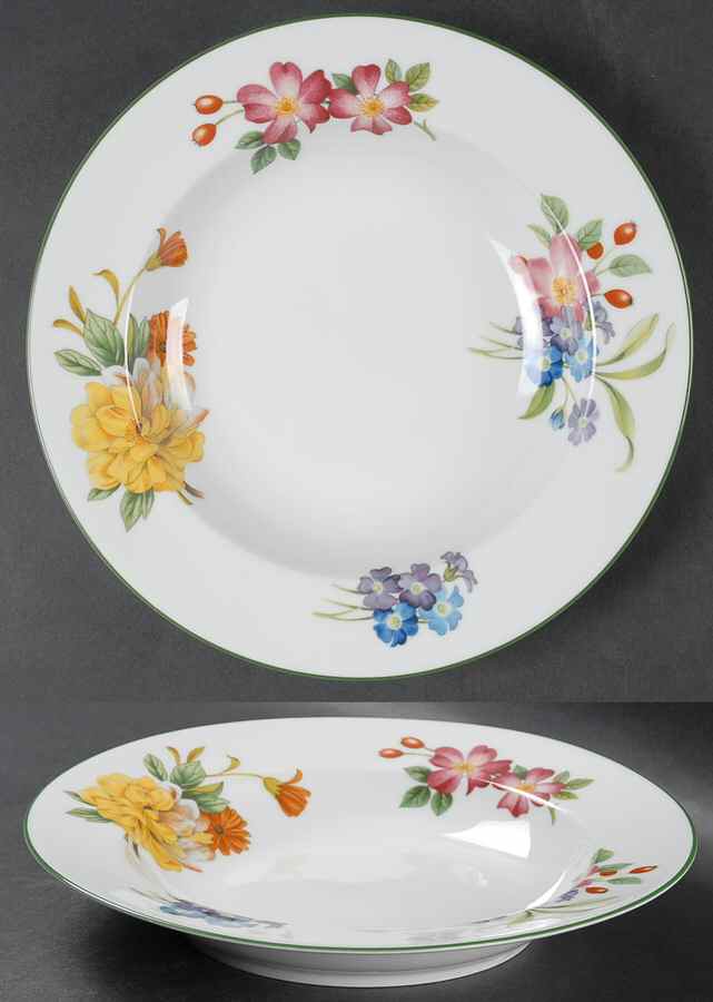 Ashford (Green Trim) Large Rim Soup Bowl by Royal Worcester-1
