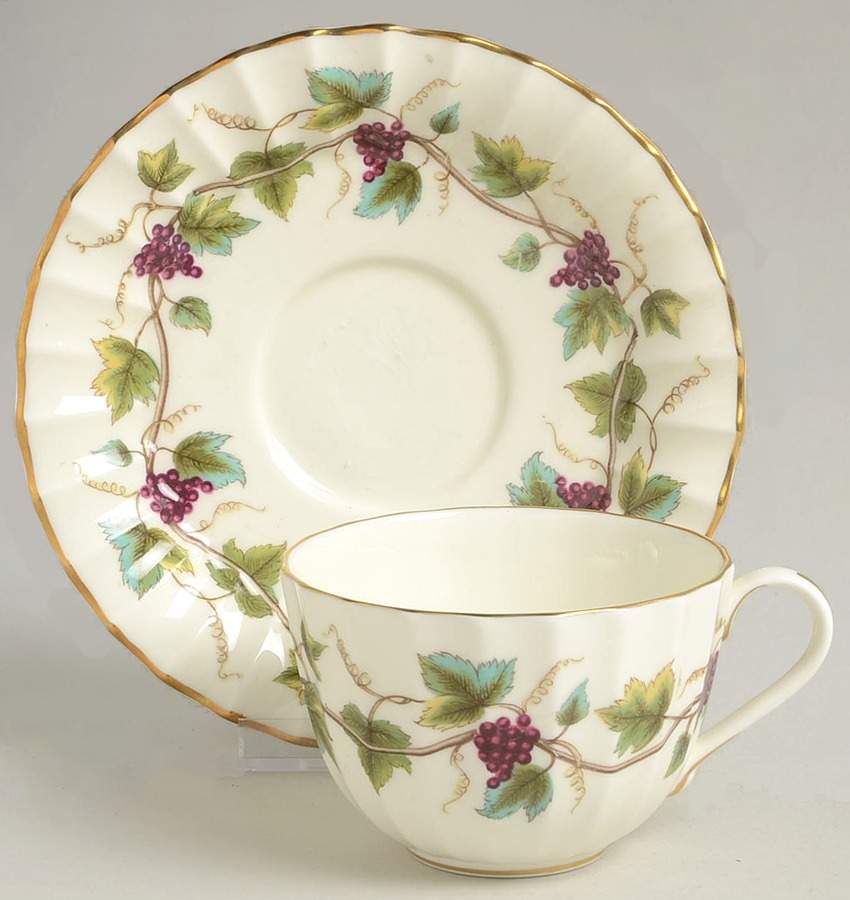 Bacchanal (Cream Background) Flat Cup & Saucer Set by Royal Worcester-1
