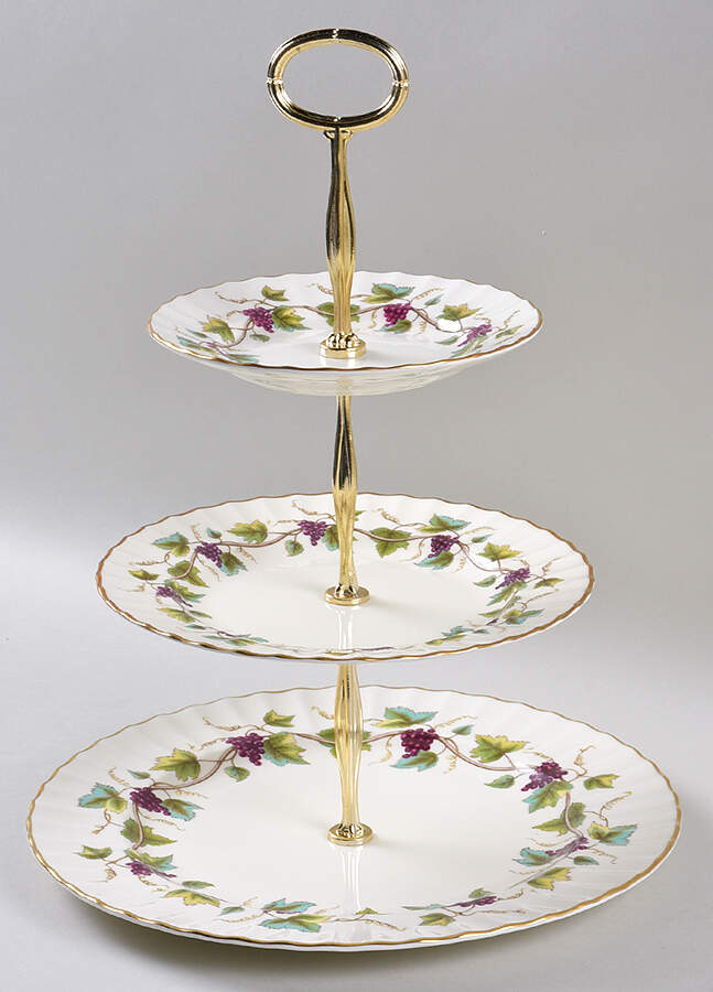 Bacchanal (Cream Background) 13 7/8"-14 1/4" 3-Tiered Serving Tray(DP,SP,BB) HC by Royal Worcester-1