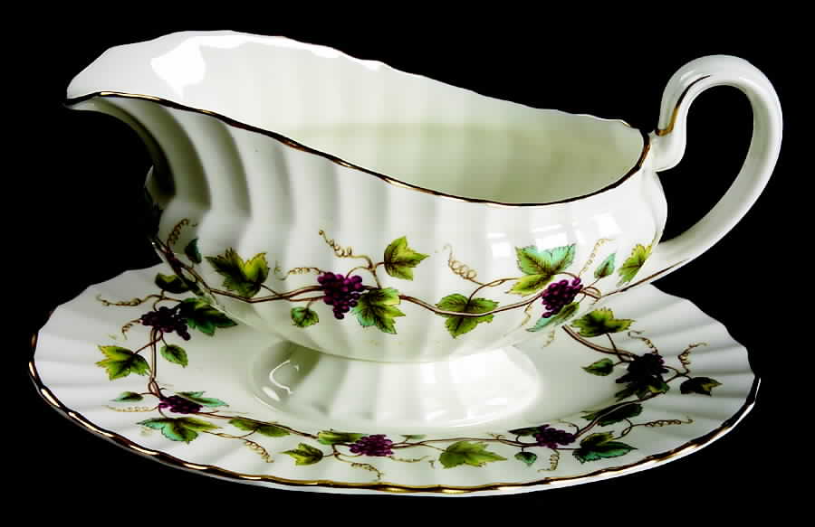 Bacchanal (Cream Background) Gravy Boat with Attached Underplate by Royal Worcester-1