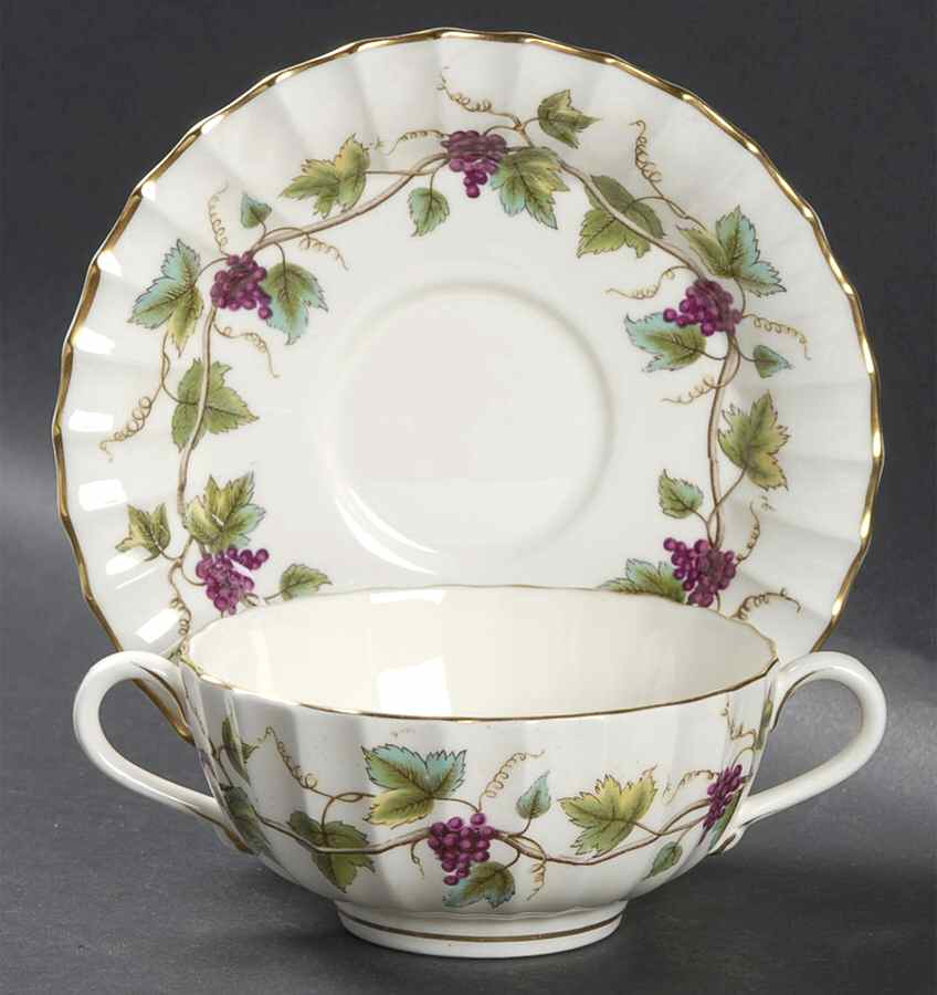 Bacchanal (Cream Background) Flat Cream Soup Bowl & Saucer Set by Royal Worcester-1