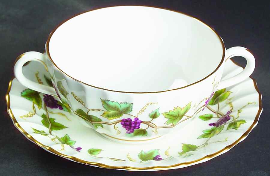Bacchanal (White Background) Flat Cream Soup Bowl & Saucer Set by Royal Worcester-1