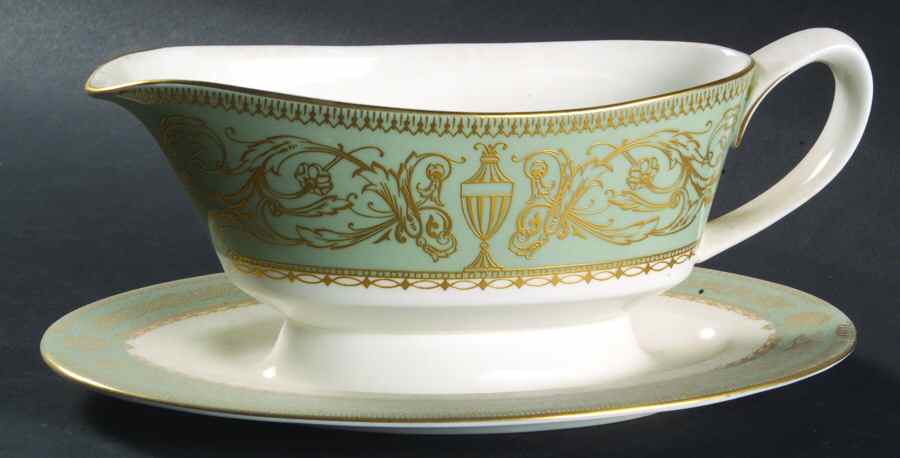 Balmoral Green Gravy Boat with Attached Underplate by Royal Worcester-1