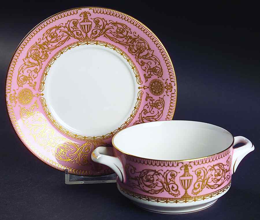 Balmoral Pink Flat Cream Soup Bowl & Saucer Set by Royal Worcester-1