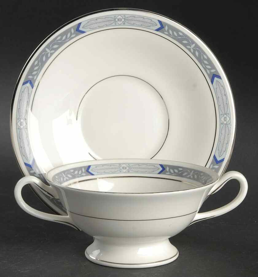 Beaufort Blue Footed Cream Soup Bowl & Saucer Set by Royal Worcester-1