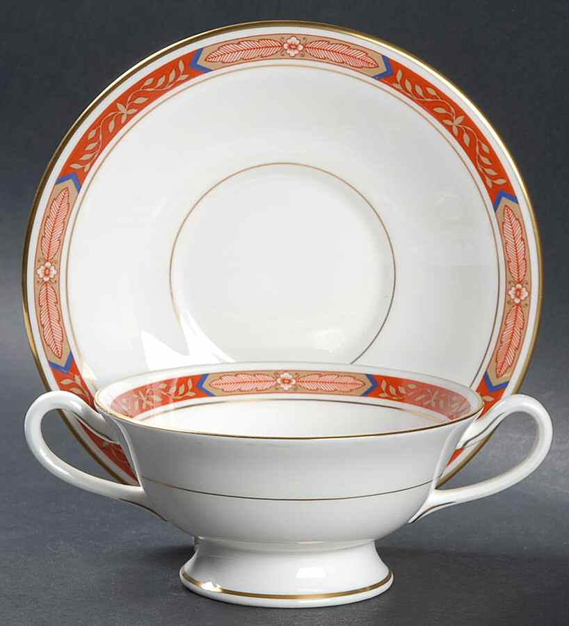 Beaufort Rust Red Footed Cream Soup Bowl & Saucer Set by Royal Worcester-1