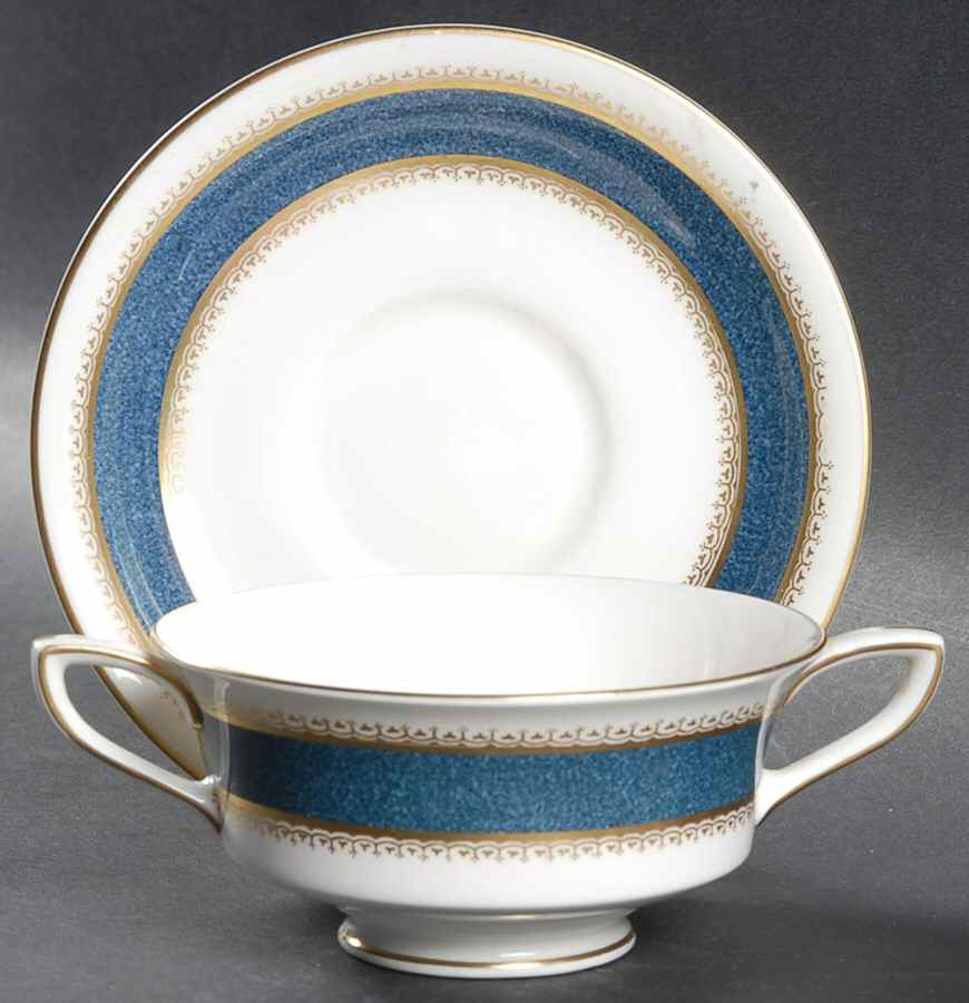 Belvoir Blue Footed Cream Soup Bowl & Saucer Set by Royal Worcester-1