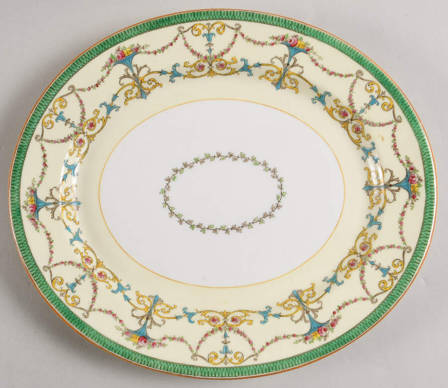 Bessborough Green 11" Oval Serving Platter by Royal Worcester-1