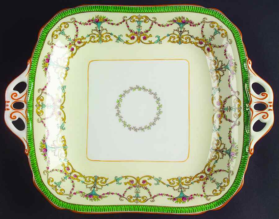 Bessborough Green Square Handled Cake Plate by Royal Worcester-1