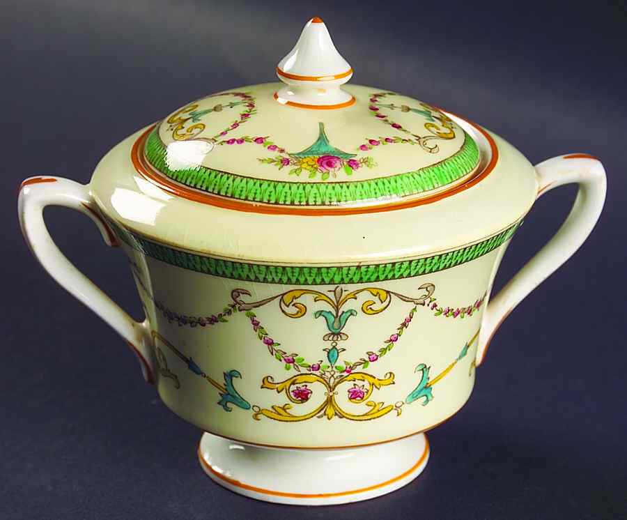 Bessborough Green Sugar Bowl & Lid by Royal Worcester-1