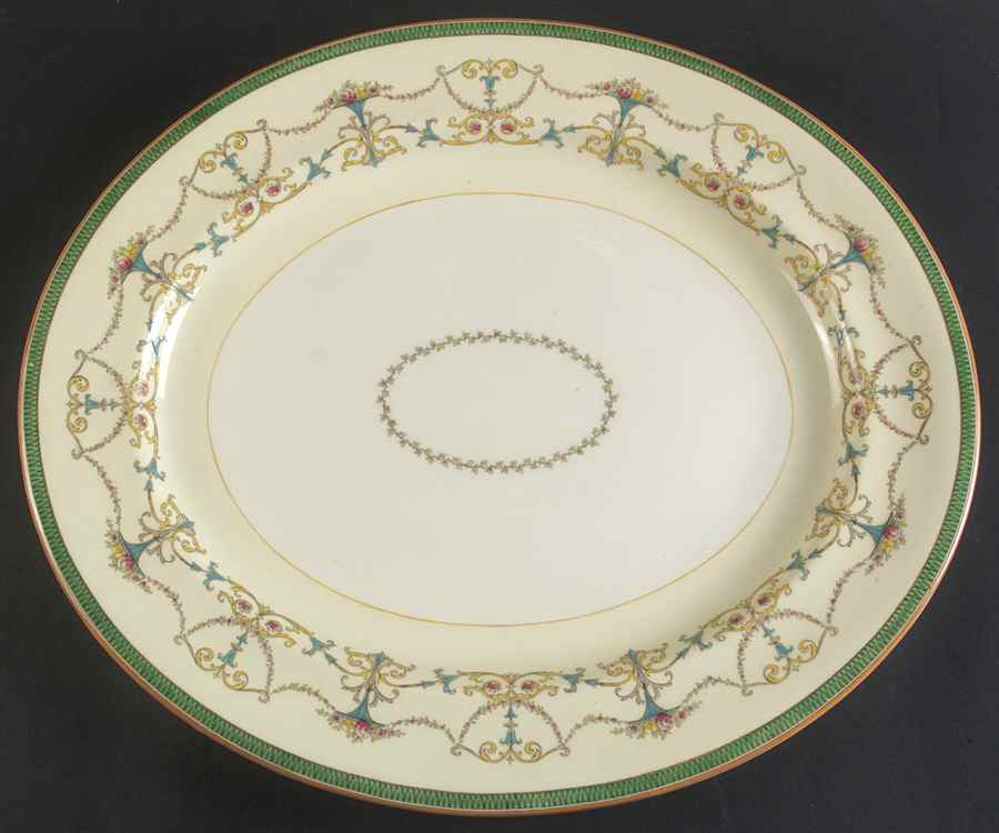 Bessborough Green 17" Oval Serving Platter by Royal Worcester-1
