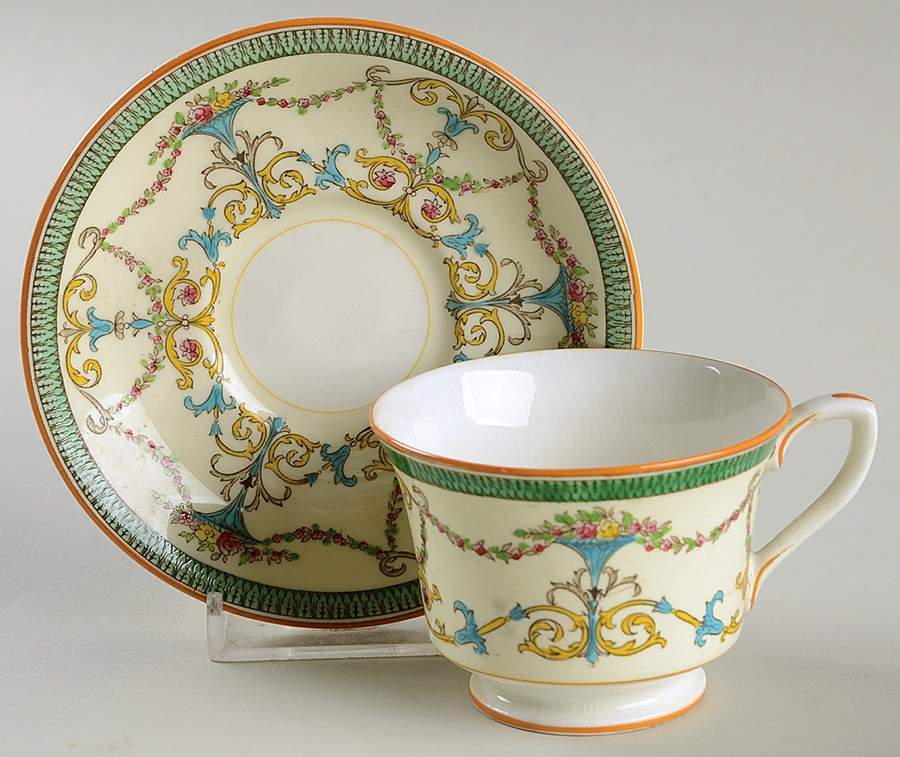Bessborough Green Footed Demitasse Cup & Saucer Set by Royal Worcester-1