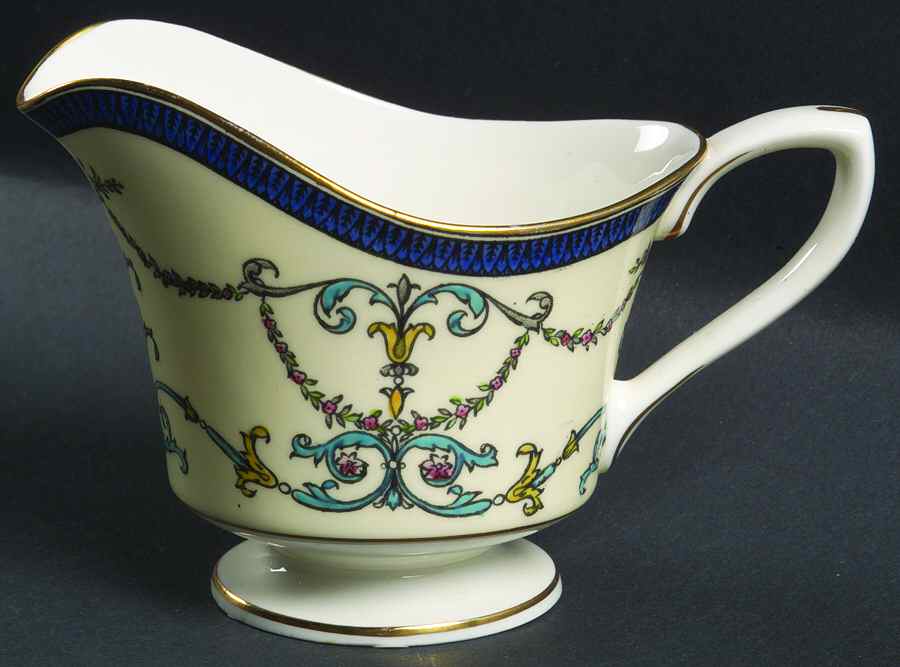 Bessborough Blue (Z809-2 Dark Blue Band, Floral) Creamer by Royal Worcester-1