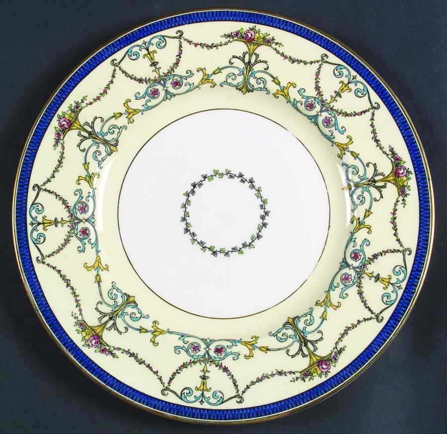Bessborough Blue (Z809-2 Dark Blue Band, Floral) Dinner Plate by Royal Worcester-1