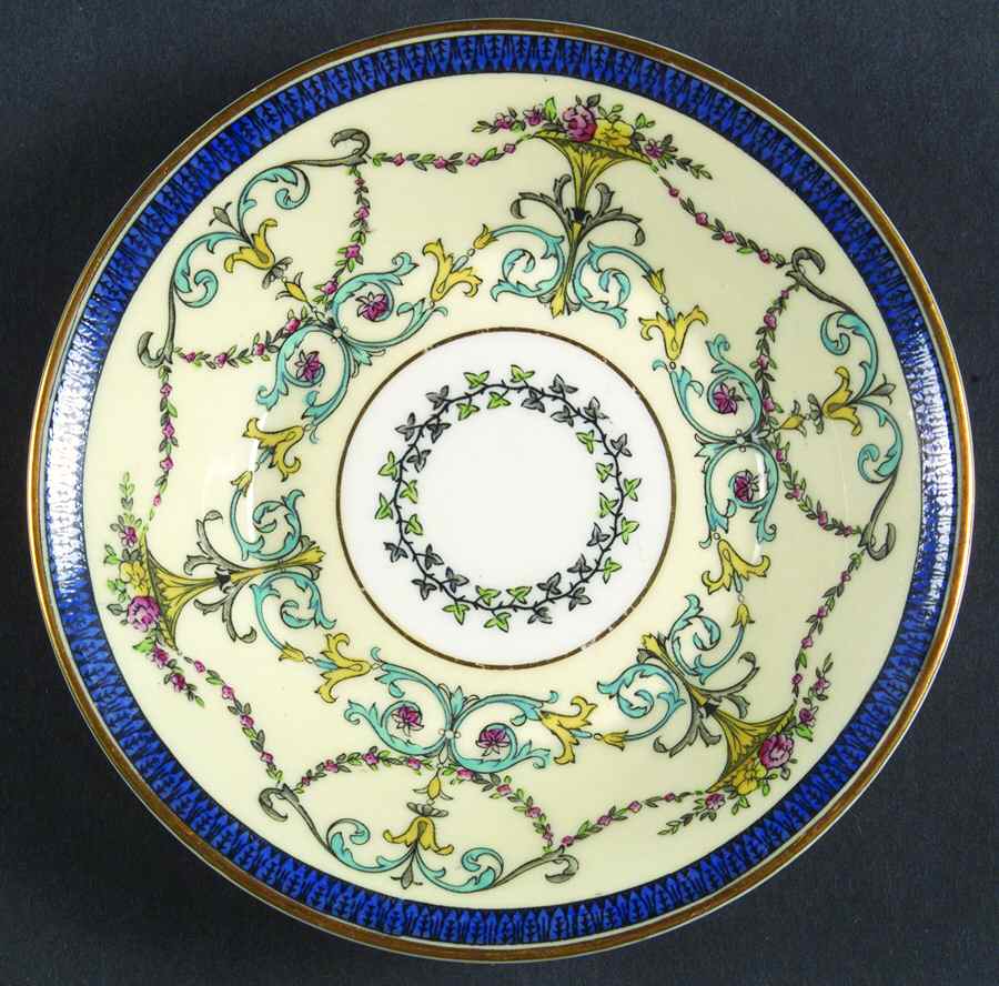 Bessborough Blue (Z809-2 Dark Blue Band, Floral) Fruit/Dessert (Sauce) Bowl by Royal Worcester-1