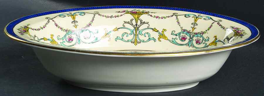 Bessborough Blue (Z809-2 Dark Blue Band, Floral) 10" Oval Vegetable Bowl by Royal Worcester-1