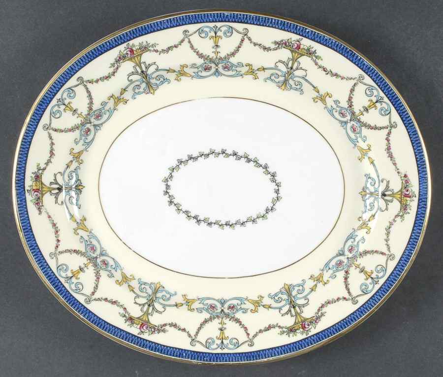 Bessborough Blue (Z809-2 Dark Blue Band, Floral) 11" Oval Serving Platter by Royal Worcester-1