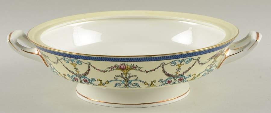 Bessborough Blue (Z809-2 Dark Blue Band, Floral) Round Vegetable No Lid by Royal Worcester-1