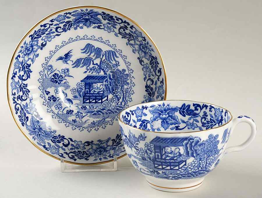 Blue Broseley Footed Cup & Saucer Set by Royal Worcester-1