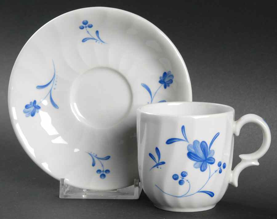 Blue Bow Flat Demitasse Cup & Saucer Set by Royal Worcester-1