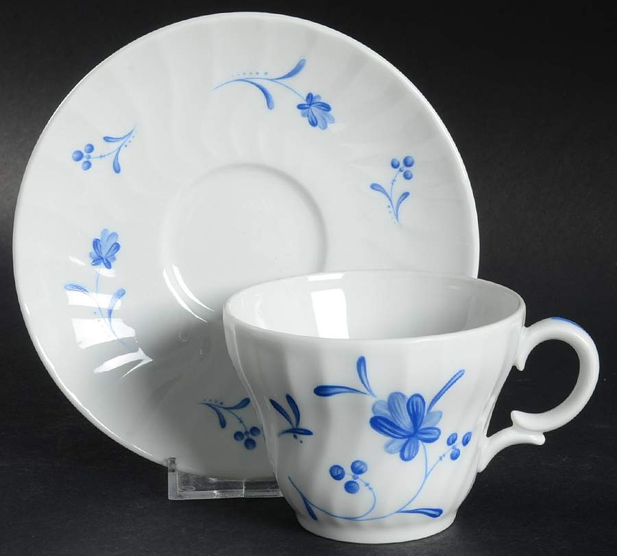 Blue Bow Flat Cup & Saucer Set by Royal Worcester-1