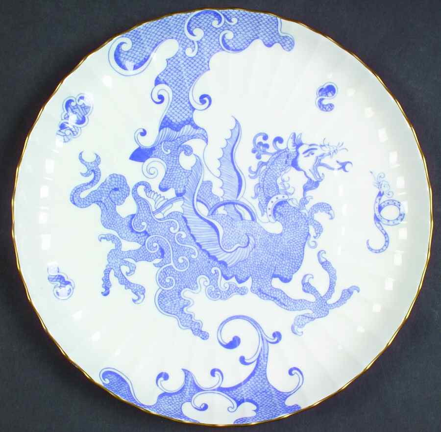 Blue Dragon (Warmstry, Fluted) Cake Plate by Royal Worcester-1
