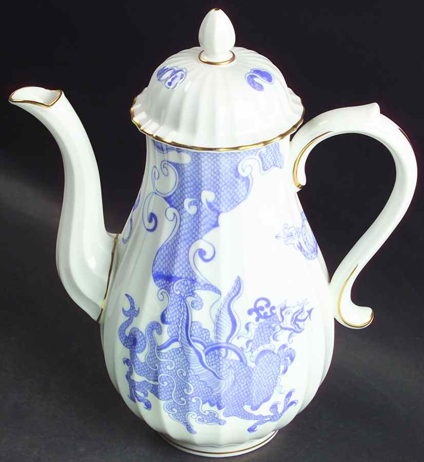 Blue Dragon (Warmstry, Fluted) Coffee Pot & Lid by Royal Worcester-1