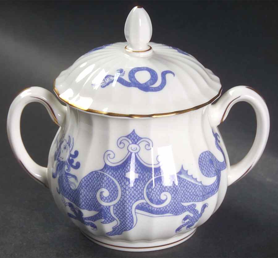Blue Dragon (Warmstry, Fluted) Sugar Bowl & Lid by Royal Worcester-1