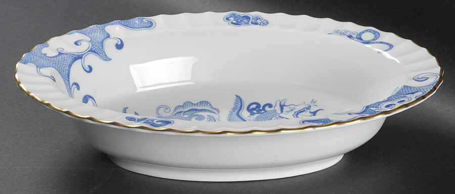 Blue Dragon (Warmstry, Fluted) 10" Oval Vegetable Bowl by Royal Worcester-1