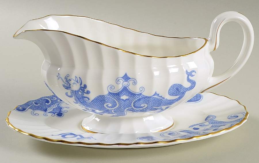 Blue Dragon (Warmstry, Fluted) Gravy Boat & Underplate by Royal Worcester-1