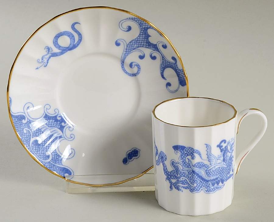 Blue Dragon (Warmstry, Fluted) Flat Demitasse Cup & Saucer Set by Royal Worcester-1