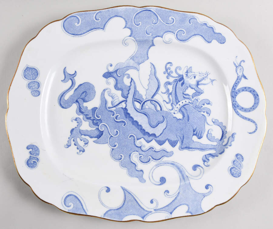 Blue Dragon (Coburg, Semiscalloped) 16" Oval Serving Platter by Royal Worcester-1