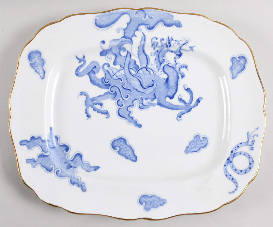 Blue Dragon (Coburg, Semiscalloped) 12" Oval Serving Platter by Royal Worcester-1