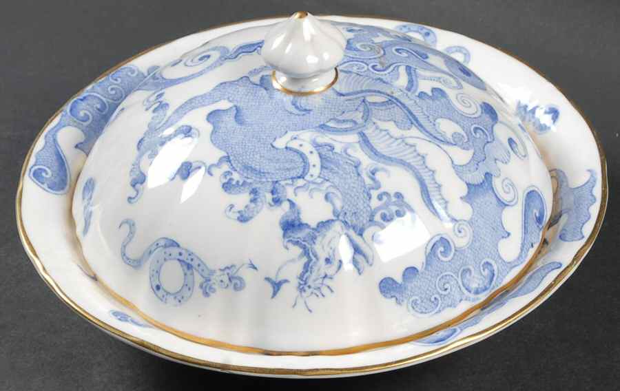 Blue Dragon (Coburg, Semiscalloped) Muffin Dish & Lid by Royal Worcester-1