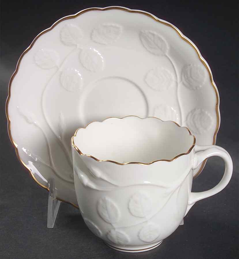 Blind Earl (Raise Design Allwhite) Flat Cup & Saucer Set by Royal Worcester-1