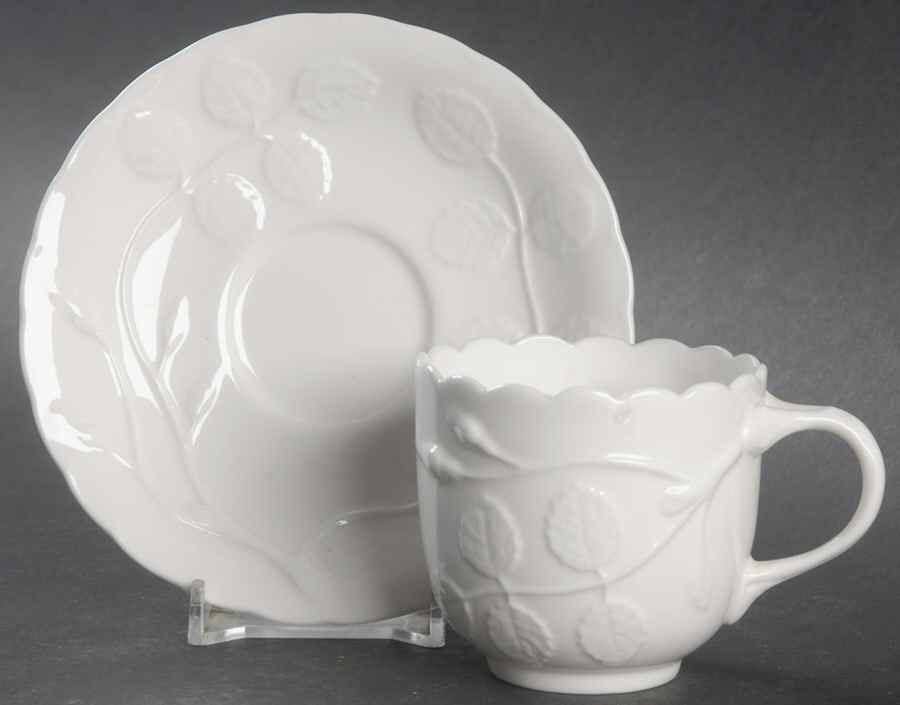 Blind Earl (Raise Design Allwhite) Flat Demitasse Cup & Saucer Set by Royal Worcester-1